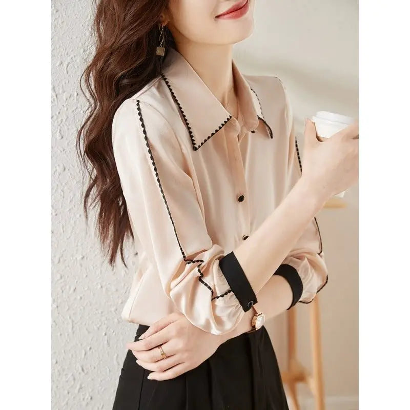 Satin Lapel Shirt Top For Women MyQualityproduct.shop