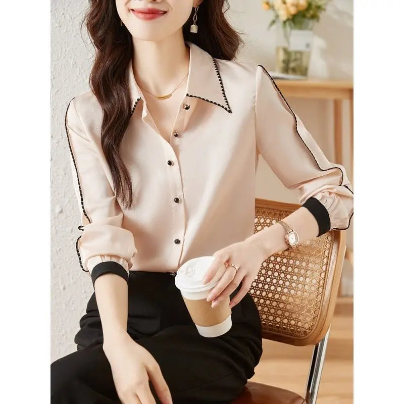 Satin Lapel Shirt Top For Women MyQualityproduct.shop