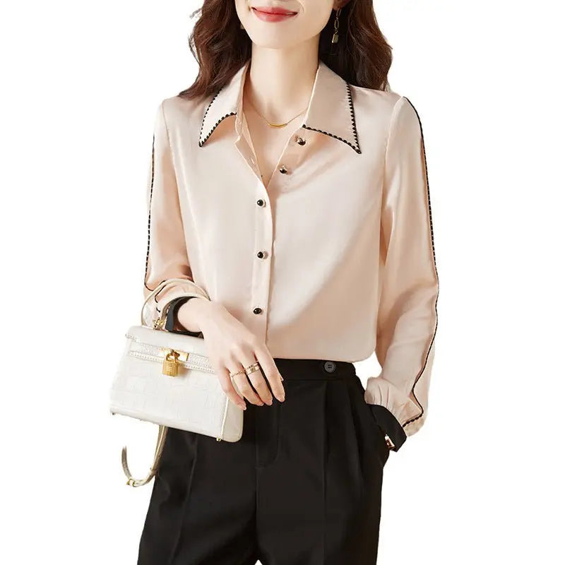 Satin Lapel Shirt Top For Women MyQualityproduct.shop