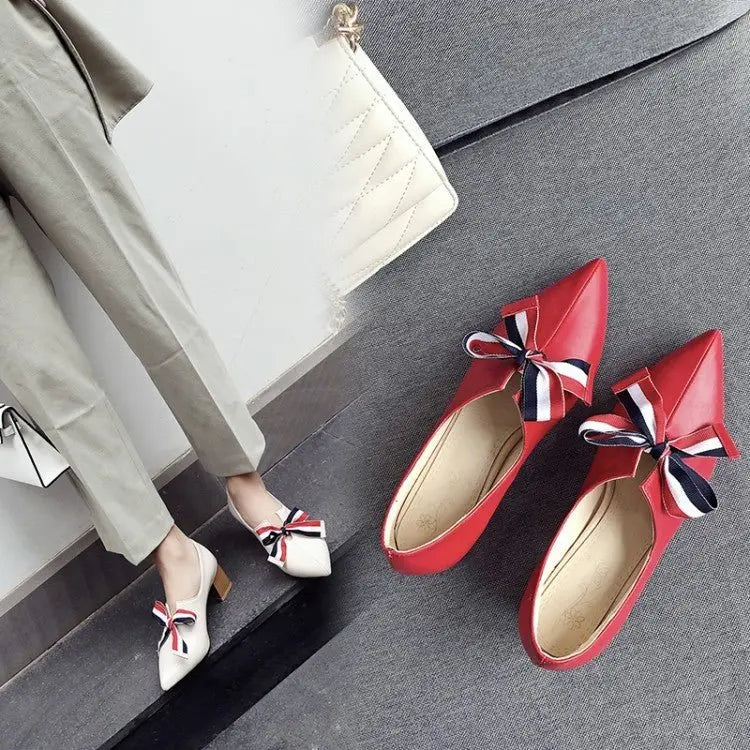 Thick heel bowknot single shoe MyQualityproduct.shop