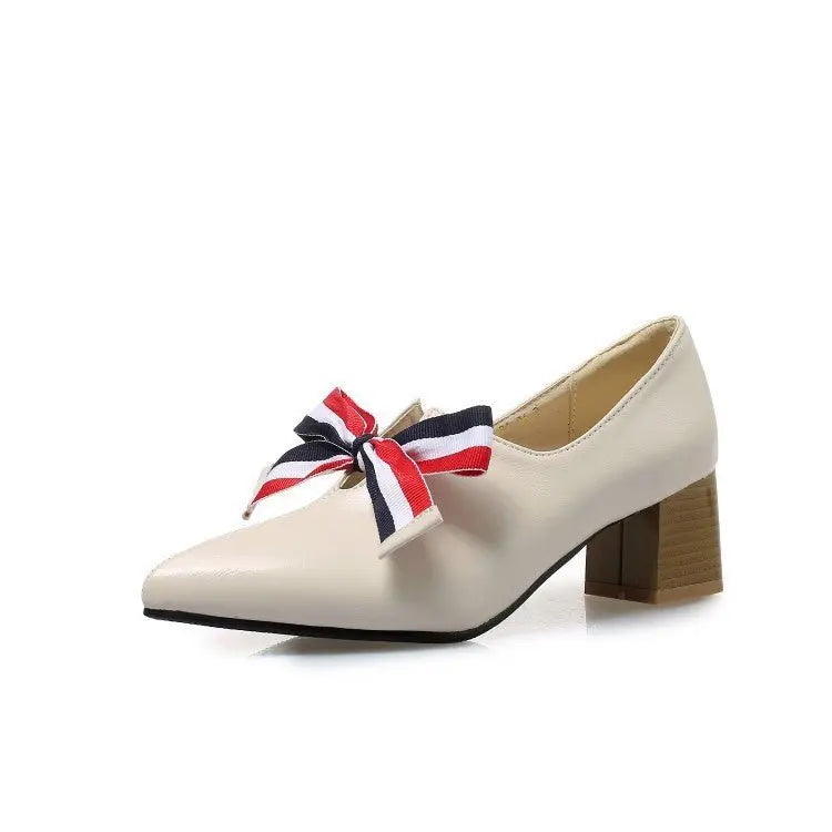 Thick heel bowknot single shoe MyQualityproduct.shop