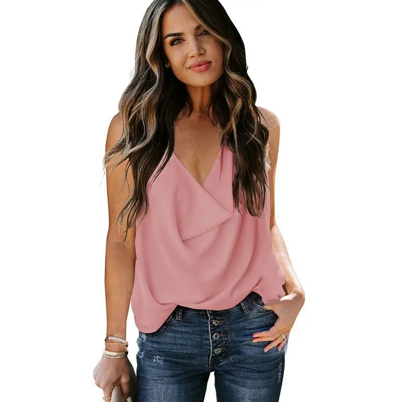 Top Loose V-neck Chiffon Tank Top Women - MyQualityproduct.shop