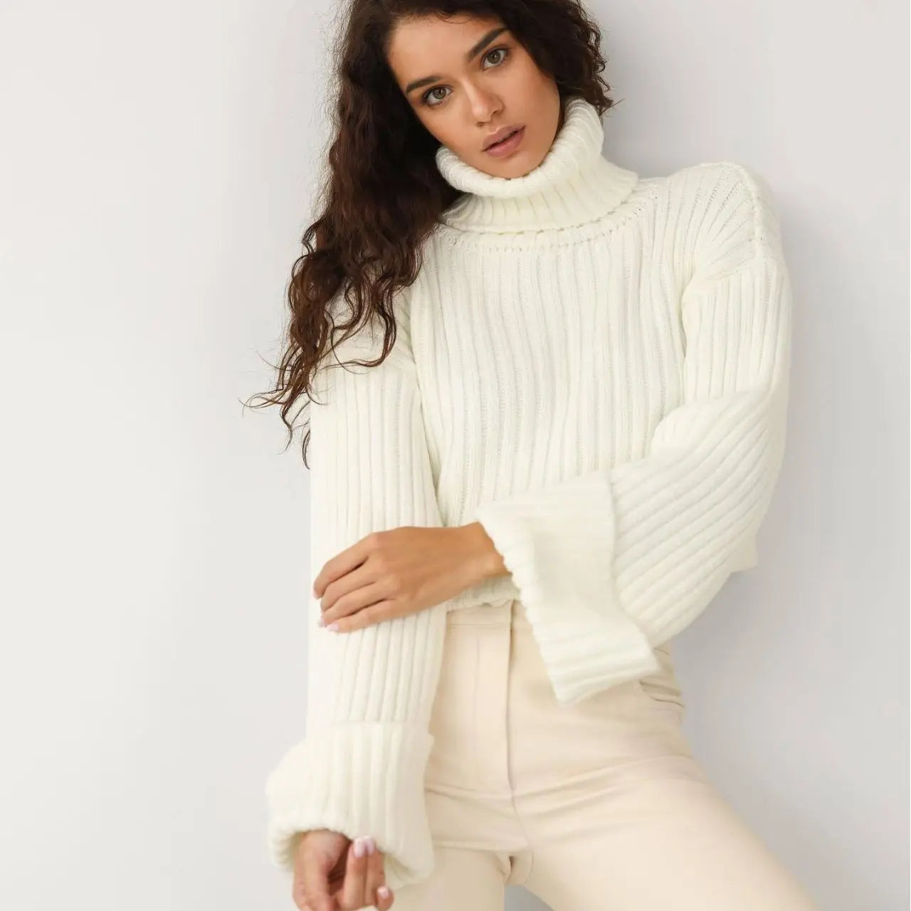 Turtleneck Sweaters Women's Clothing Striped Short Style MyQualityproduct.shop