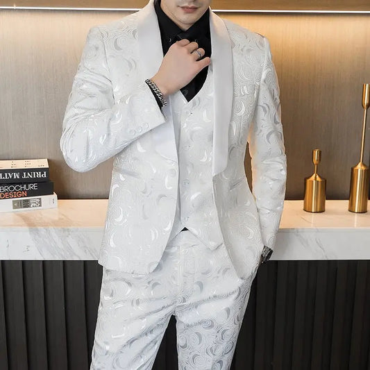 Wedding Embossed Dress Suit Three-piece Suit For Men MyQualityproduct.shop