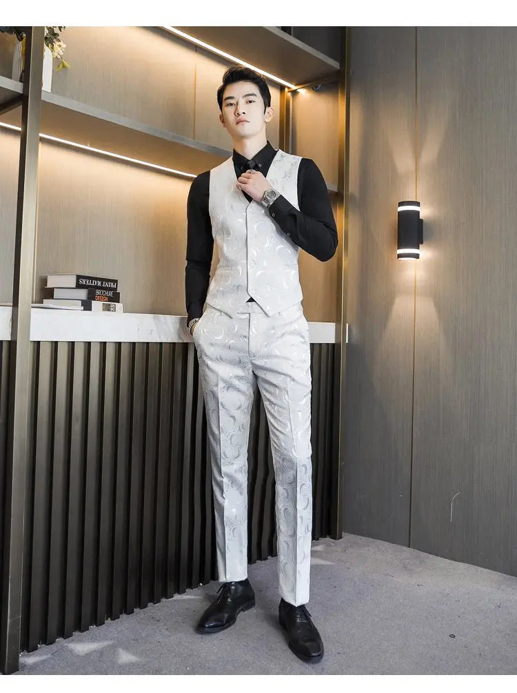 Wedding Embossed Dress Suit Three-piece Suit For Men MyQualityproduct.shop