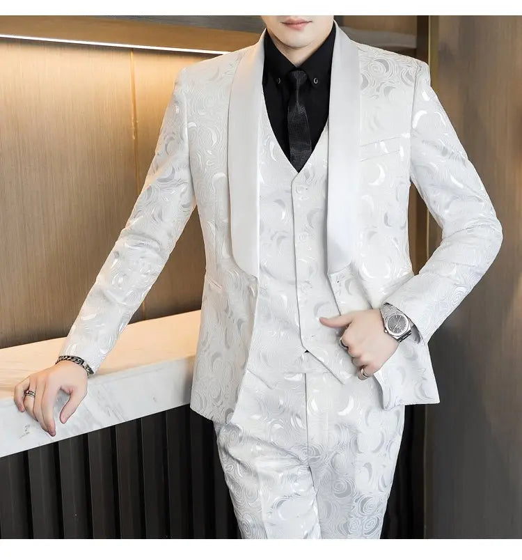 Wedding Embossed Dress Suit Three-piece Suit For Men MyQualityproduct.shop