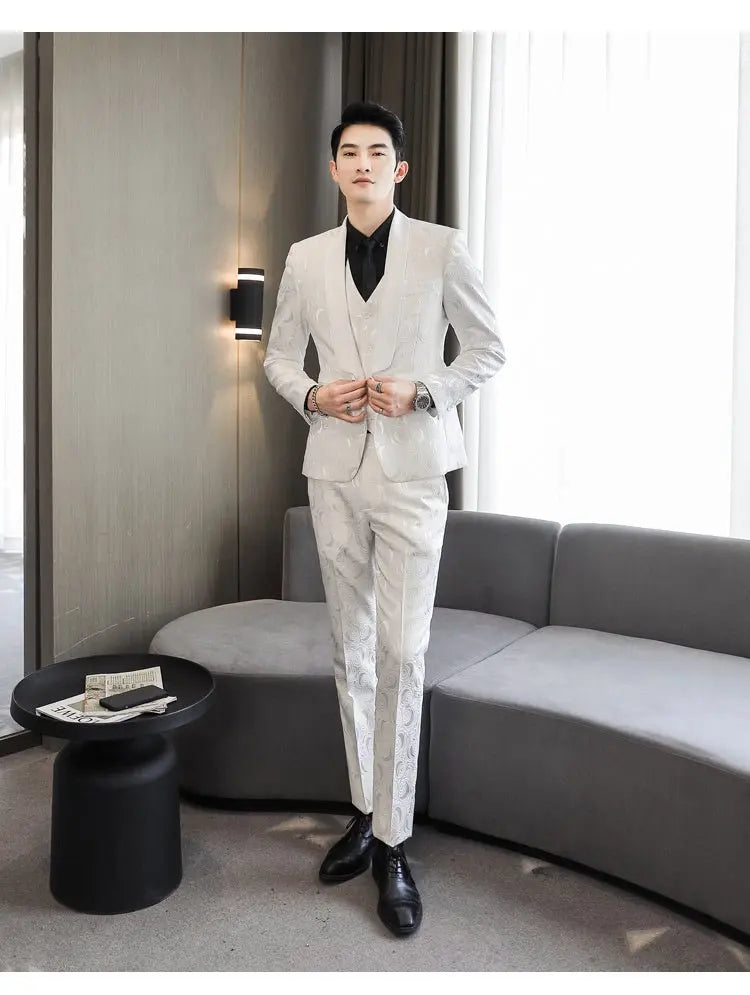 Wedding Embossed Dress Suit Three-piece Suit For Men MyQualityproduct.shop