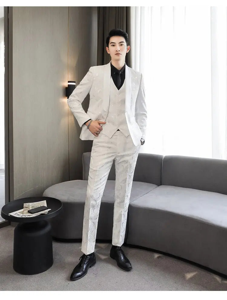 Wedding Embossed Dress Suit Three-piece Suit For Men MyQualityproduct.shop