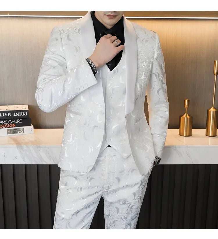 Wedding Embossed Dress Suit Three-piece Suit For Men MyQualityproduct.shop