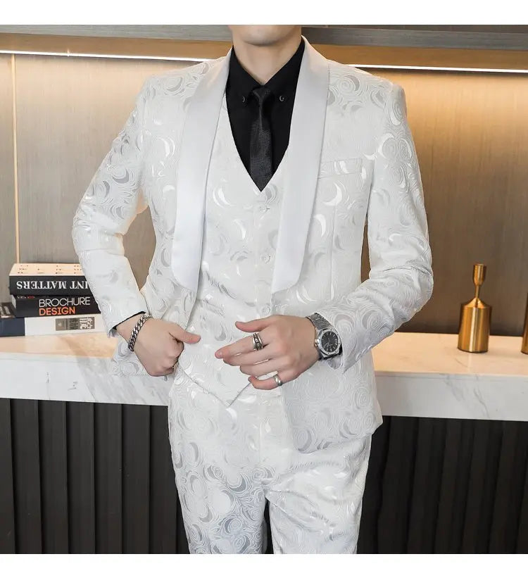 Wedding Embossed Dress Suit Three-piece Suit For Men MyQualityproduct.shop