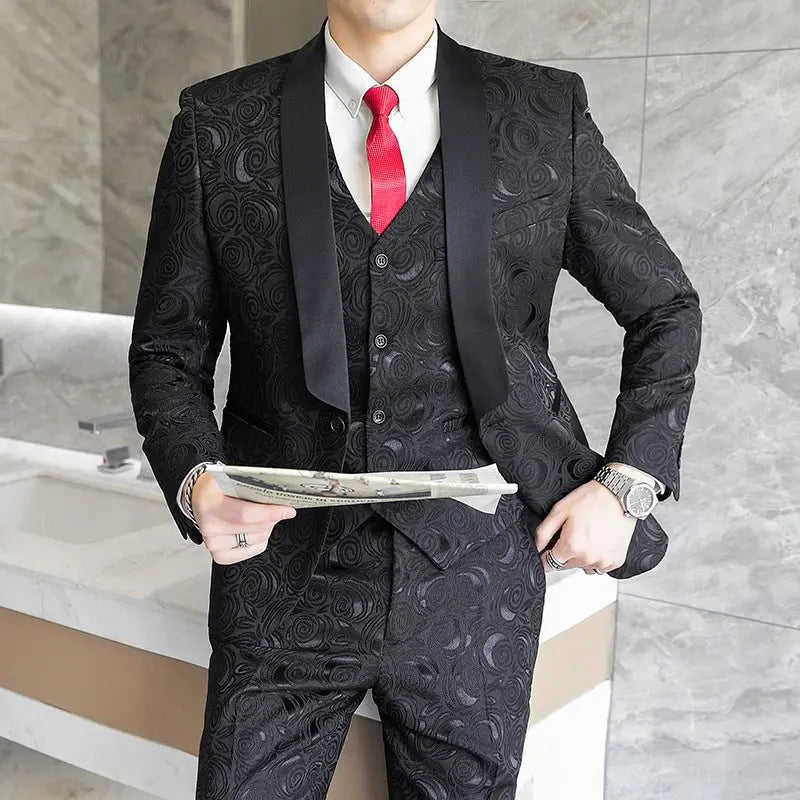 Wedding Embossed Dress Suit Three-piece Suit For Men MyQualityproduct.shop