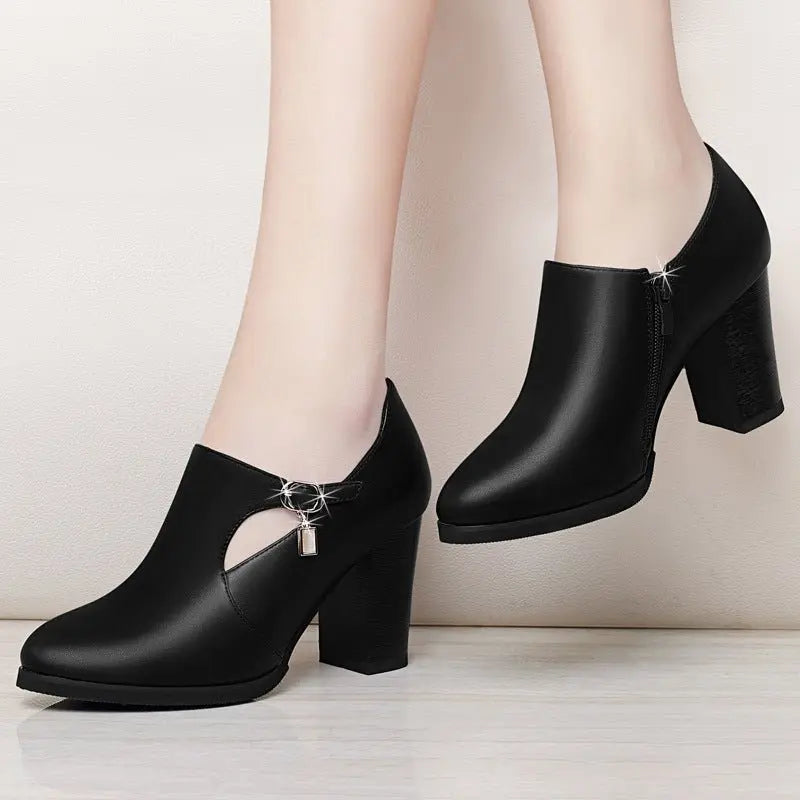 With all-match shoes spring new high-heeled shoes with thick women and middle-aged lady mother shoe leather shoes MyQualityproduct.shop