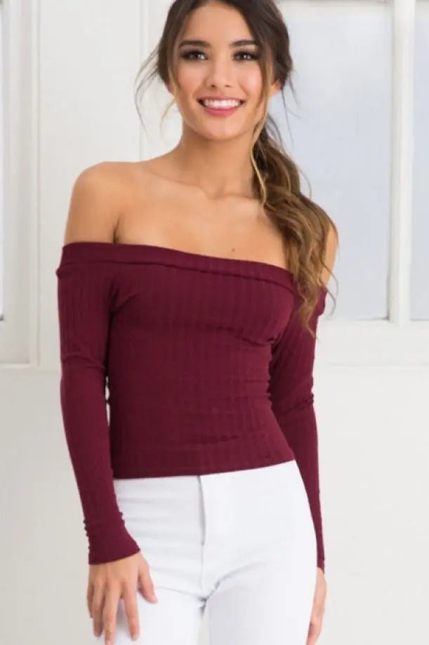 Women Off Shoulder Crop Top - MyQualityproduct.shop