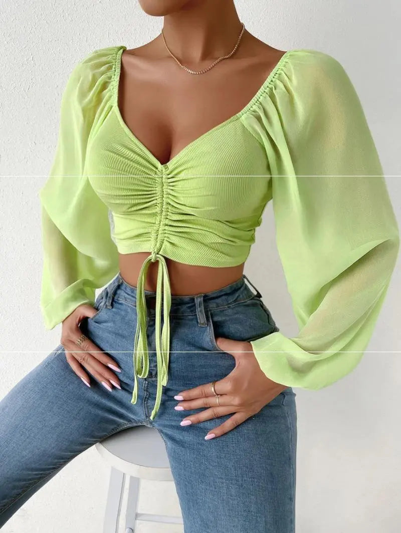 Women V-neck Mesh Sexy Top MyQualityproduct.shop