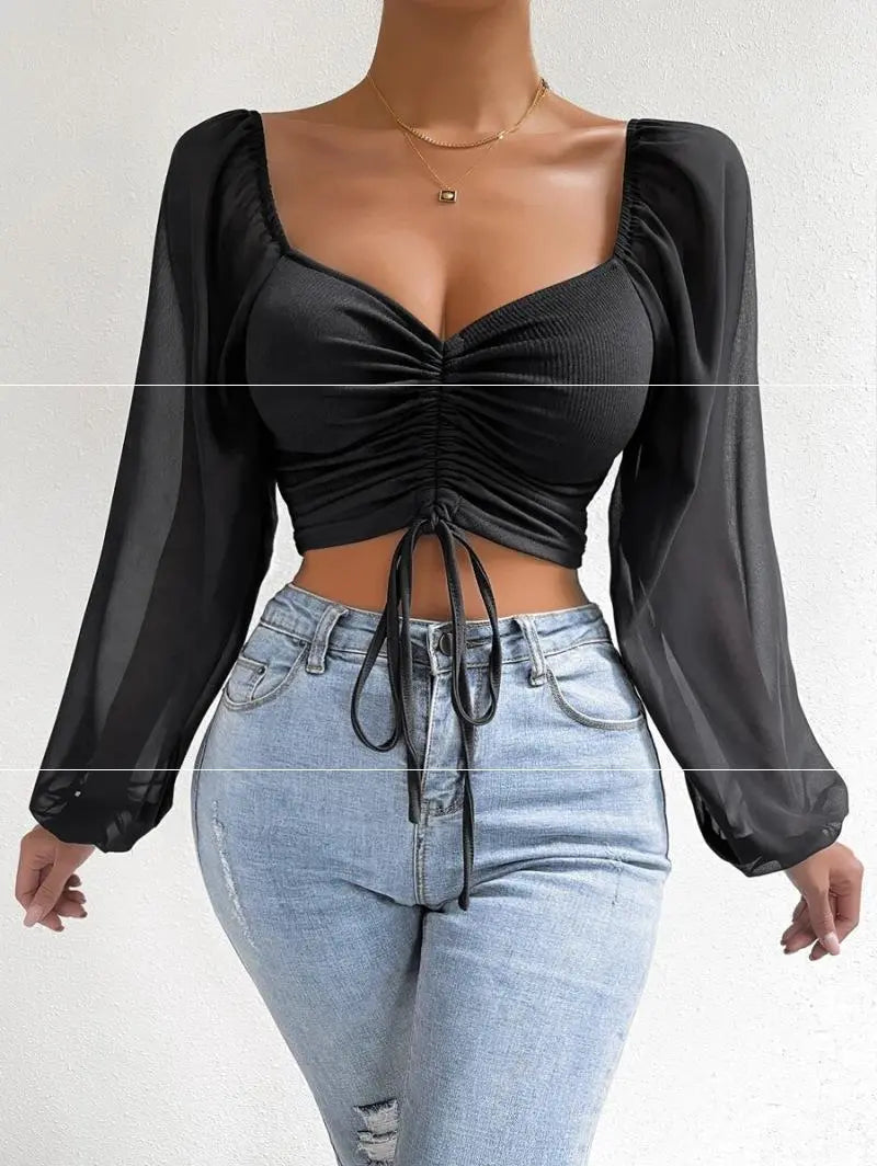 Women V-neck Mesh Sexy Top MyQualityproduct.shop