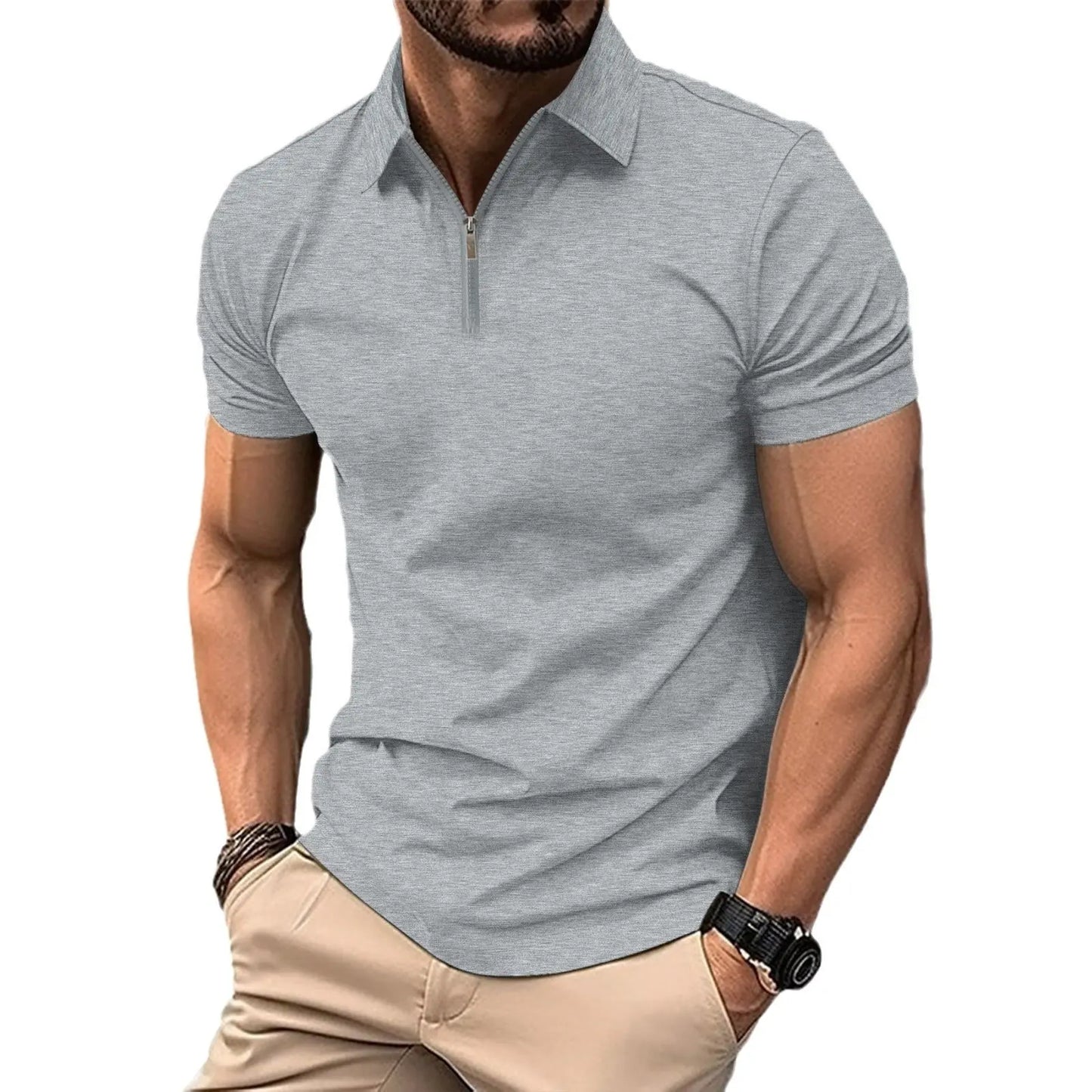 Zipper And Lapel Top Polo Shirt Men MyQualityproduct.shop