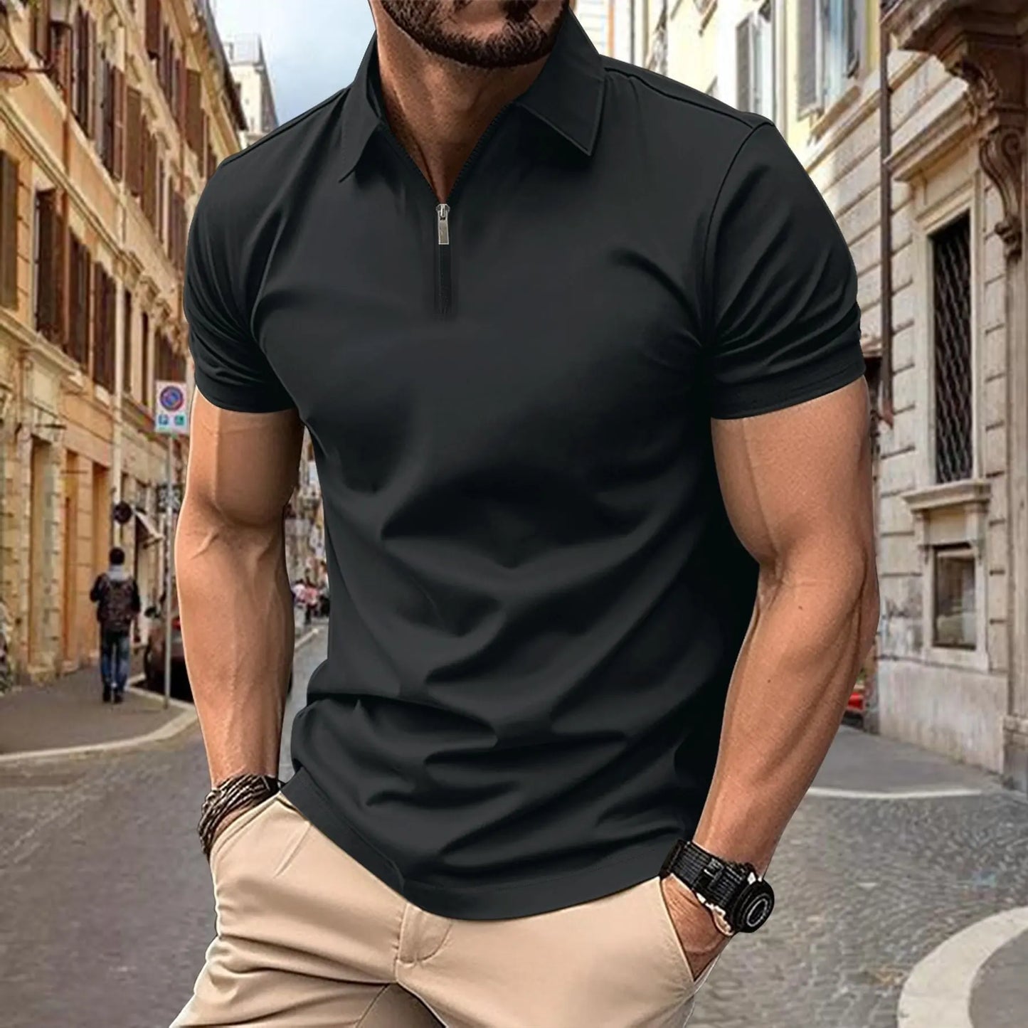 Zipper And Lapel Top Polo Shirt Men MyQualityproduct.shop