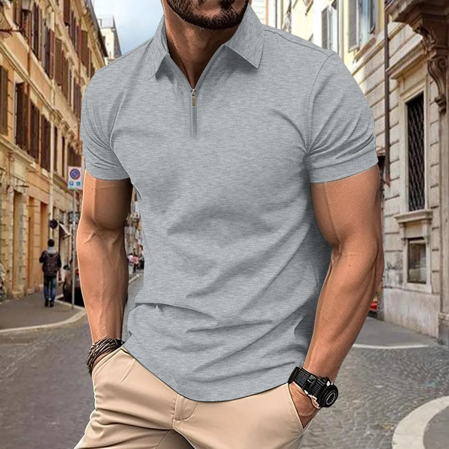 Zipper And Lapel Top Polo Shirt Men MyQualityproduct.shop