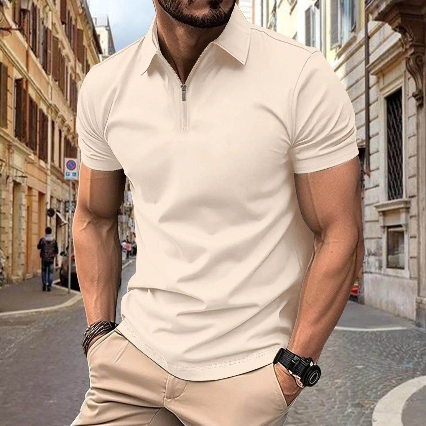 Zipper And Lapel Top Polo Shirt Men MyQualityproduct.shop