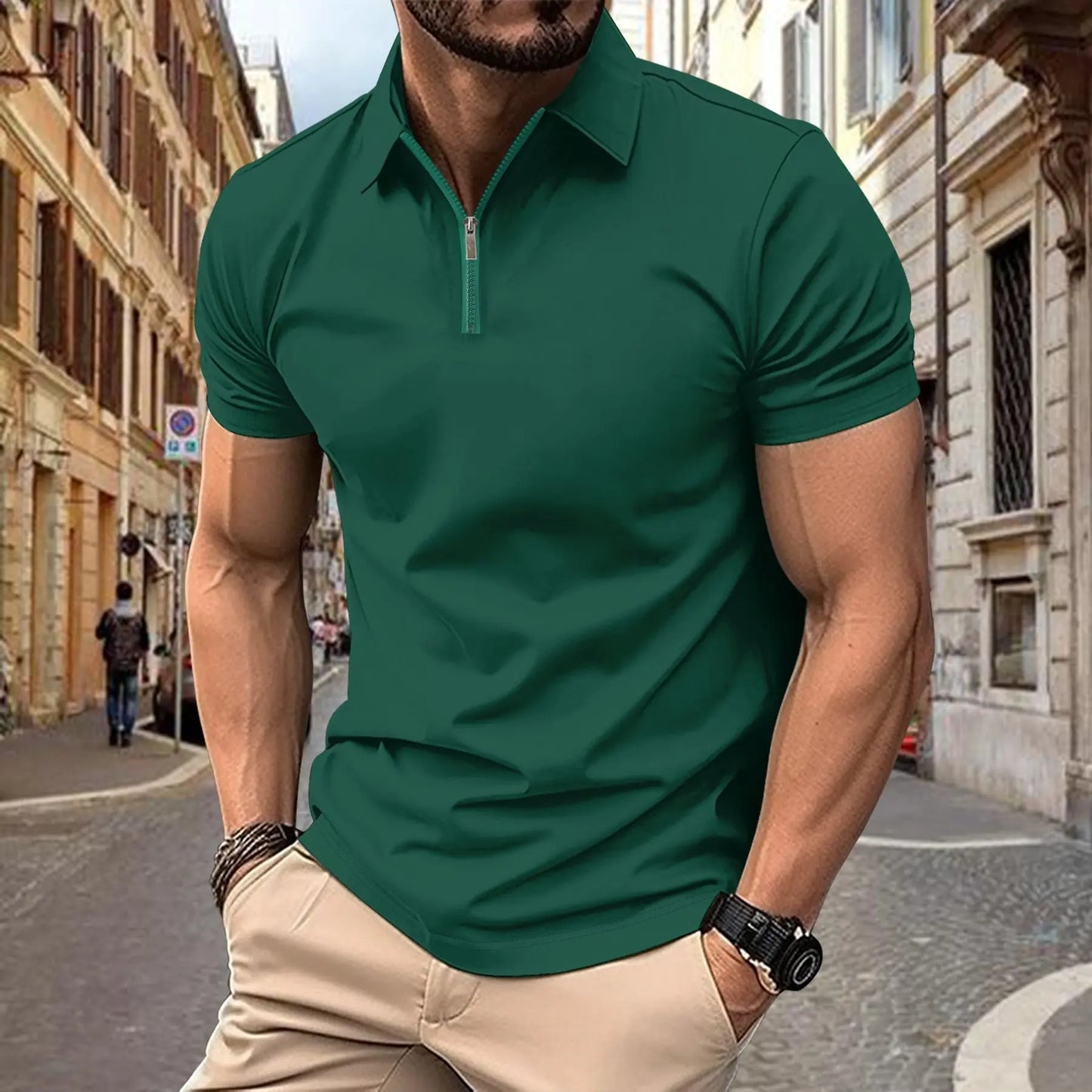 Zipper And Lapel Top Polo Shirt Men MyQualityproduct.shop